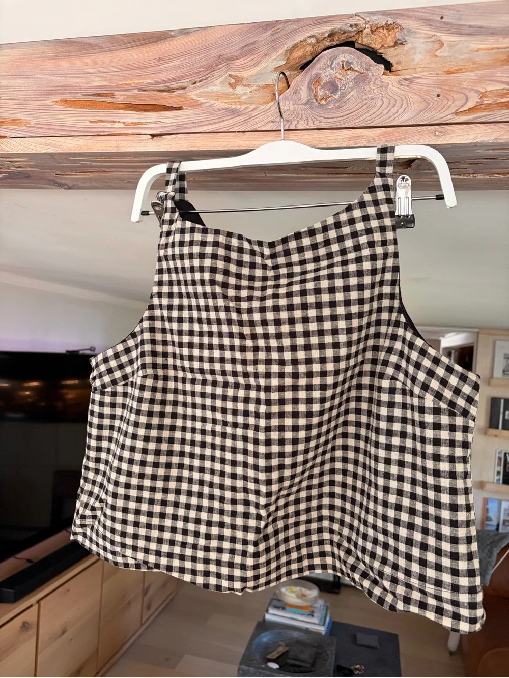 GAP Black and White Gingham Square-Neck Crop Top size large